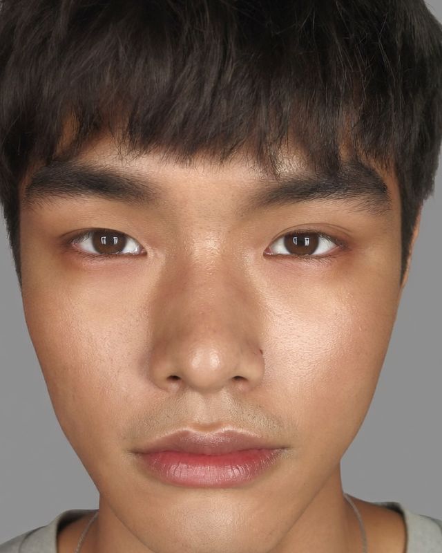 AI model headshot — grey sweatshirt